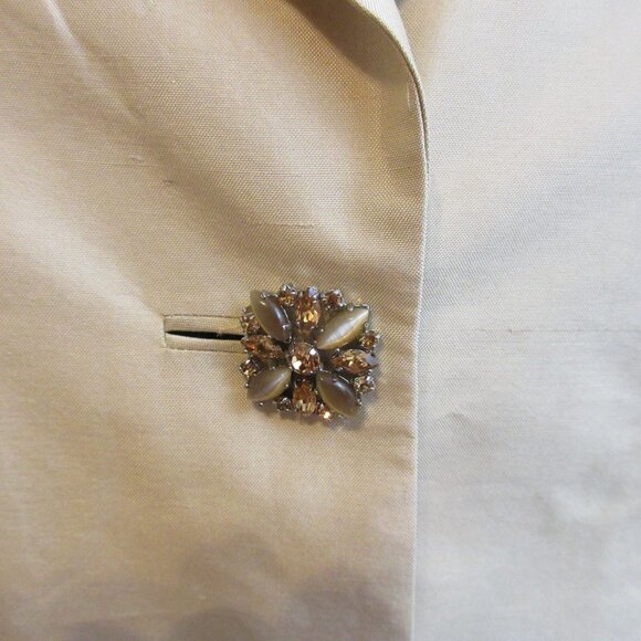 Ann Taylor 100% Silk Blazer Jacket Size 12 Gold Formal Evening Lined Rhinestone - Picture 2 of 12